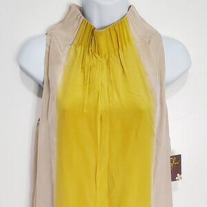 KELLY GRACE BRANDS "Taylor" Women's Mustard/Taupe- Silk-Halter Neck Dress- Size8